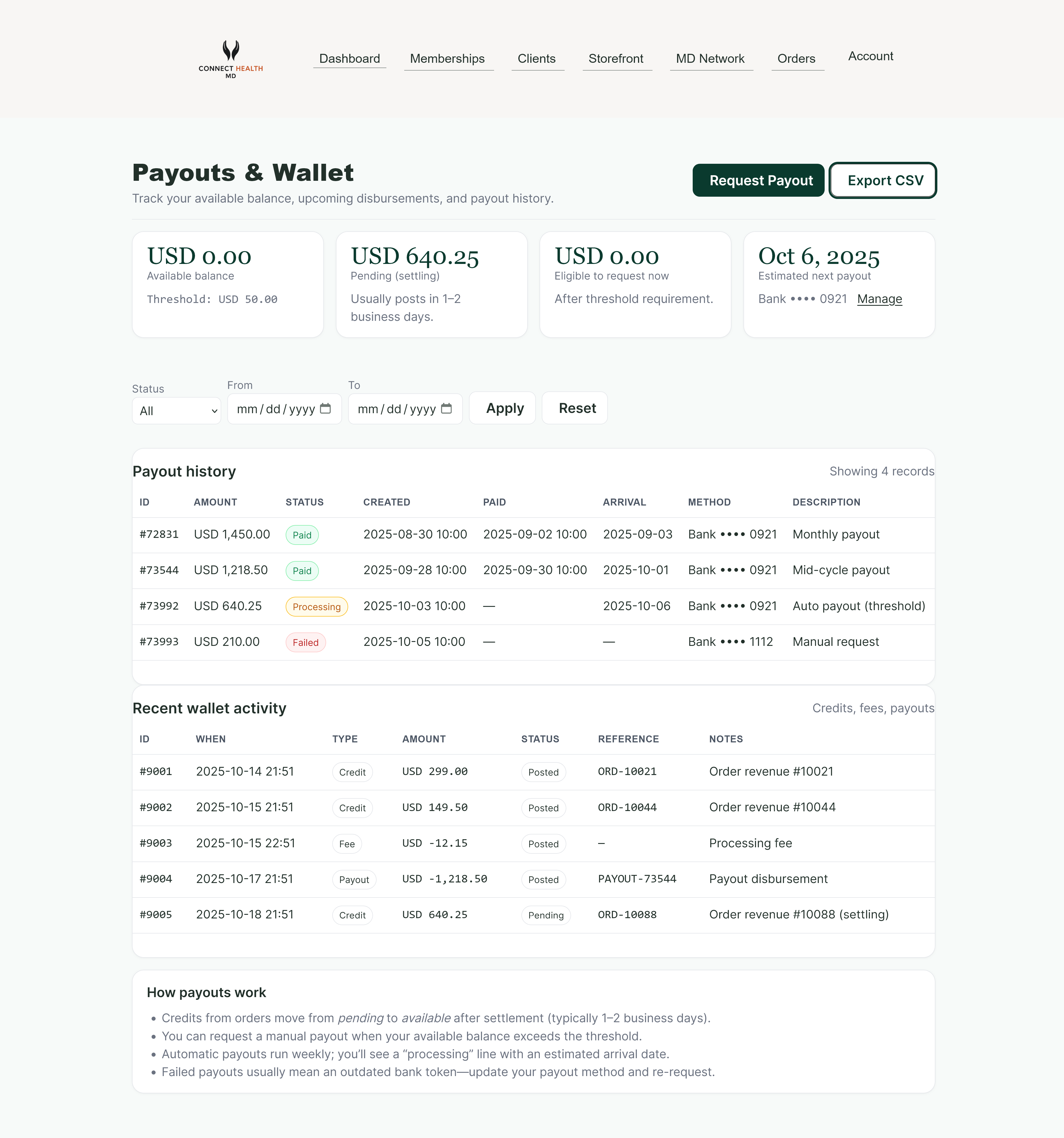 Payouts & reconciliation — screenshot placeholder