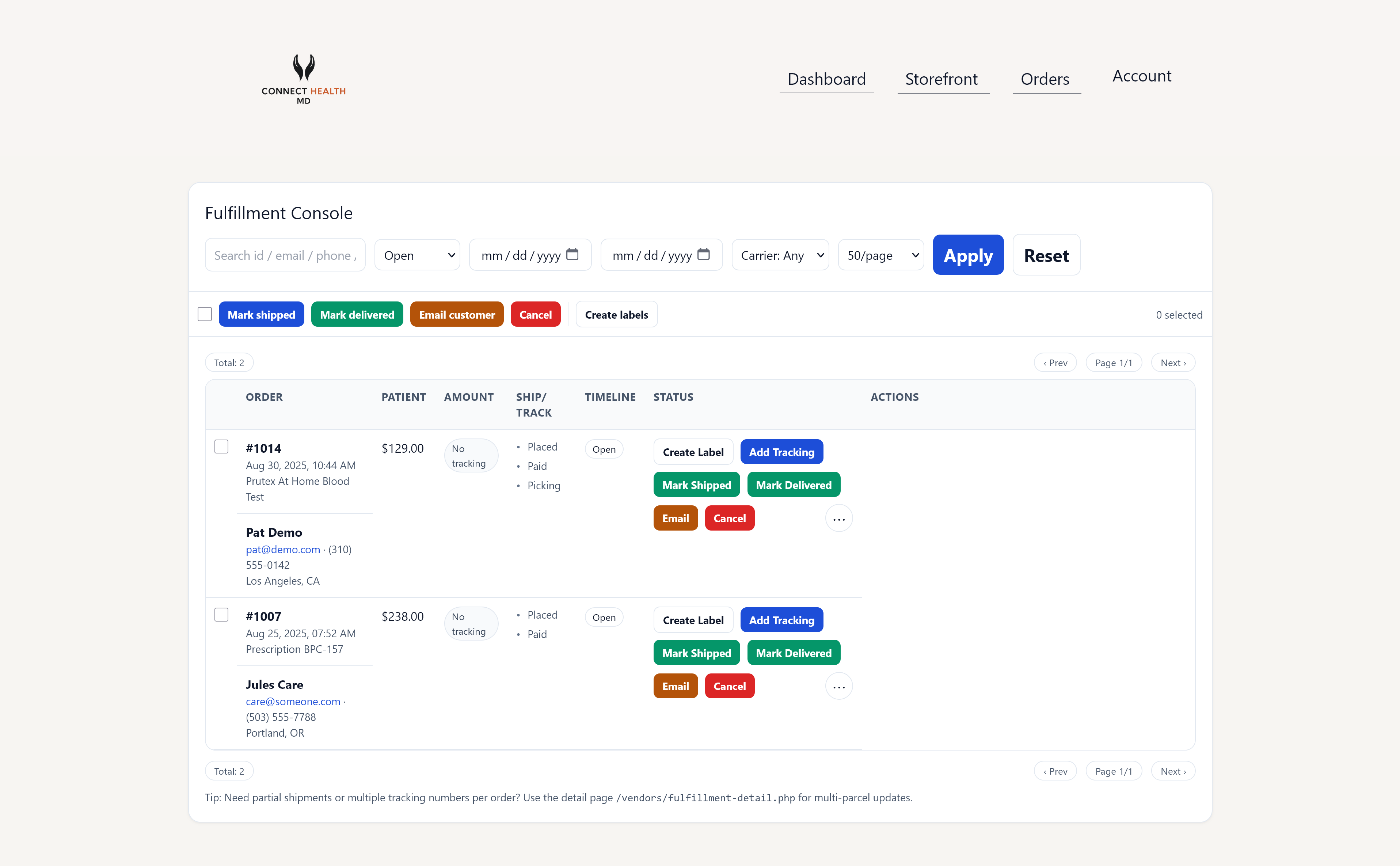 Fulfillment Console oversight — screenshot placeholder