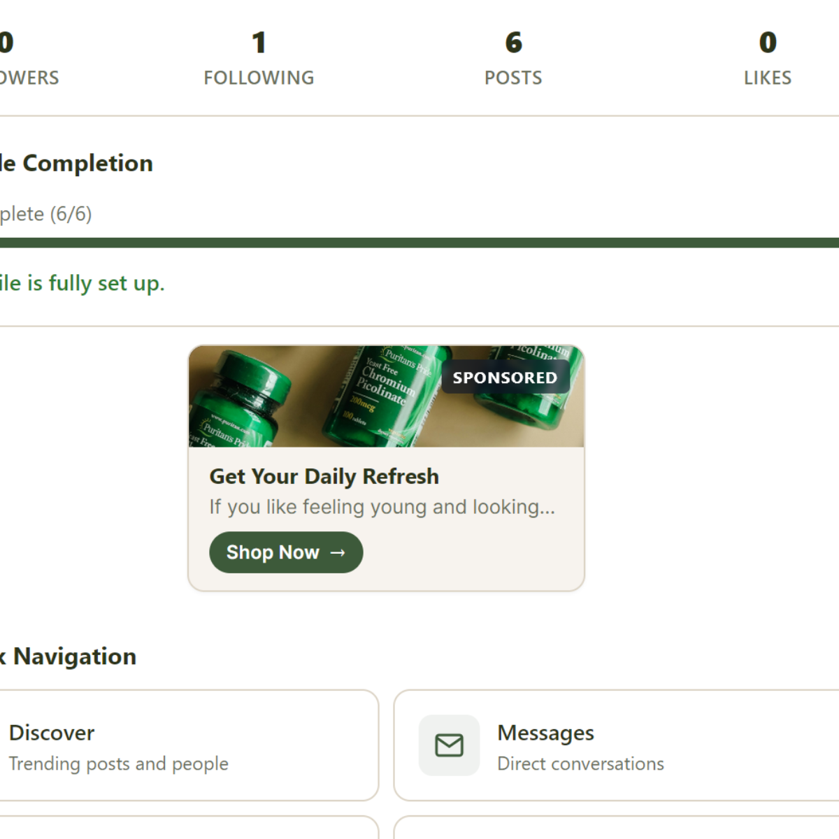 Preview of Wellness Community Home Dashboard ad placement