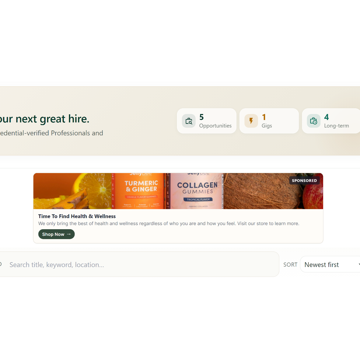 Preview of Job Connect Listings Top Spot ad placement